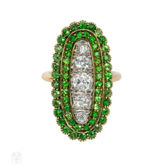 Antique demantoid garnet and diamond plaque ring