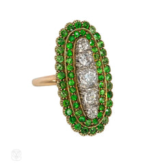 Antique demantoid garnet and diamond plaque ring