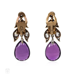 Antique diamond and amethyst drop earrings