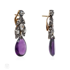 Antique diamond and amethyst drop earrings