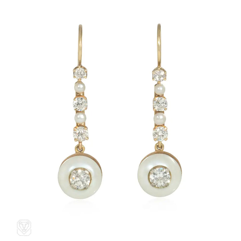Antique Diamond And Button Pearl Earrings