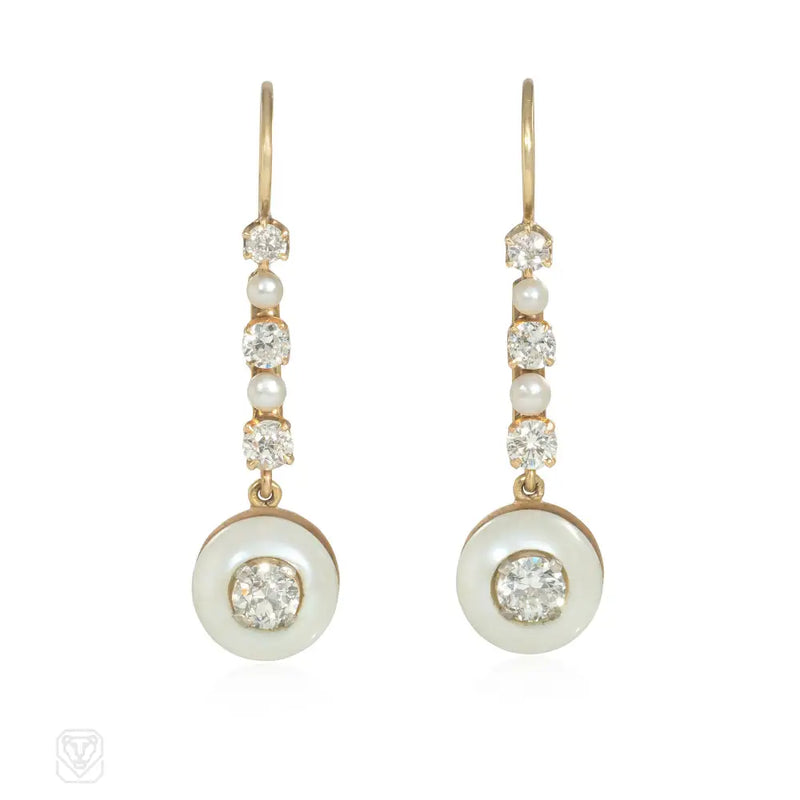 Antique Diamond And Button Pearl Earrings