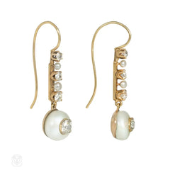 Antique diamond and button pearl earrings