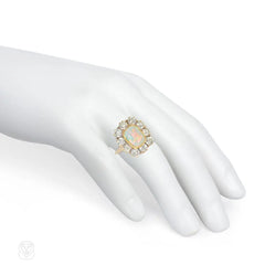 Antique diamond and cushion cabochon opal cluster ring