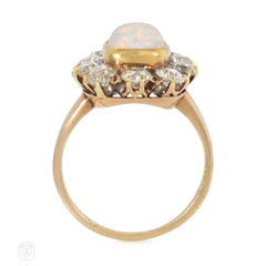 Antique diamond and cushion cabochon opal cluster ring
