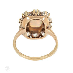Antique diamond and cushion cabochon opal cluster ring