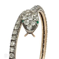 Antique diamond and emerald articulated coiled serpent bracelet