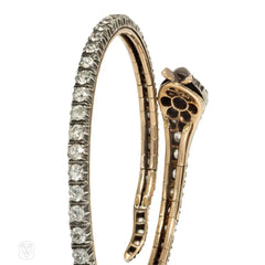Antique diamond and emerald articulated coiled serpent bracelet
