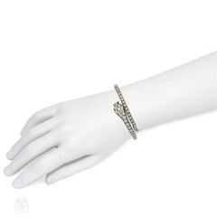 Antique diamond and emerald articulated coiled serpent bracelet