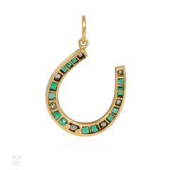 Antique diamond and emerald horseshoe charm
