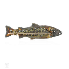 Antique diamond and enamel fish brooch