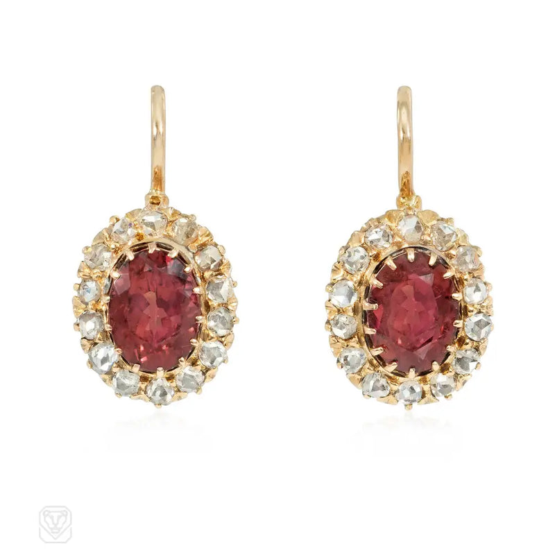 Antique diamond and garnet cluster earrings