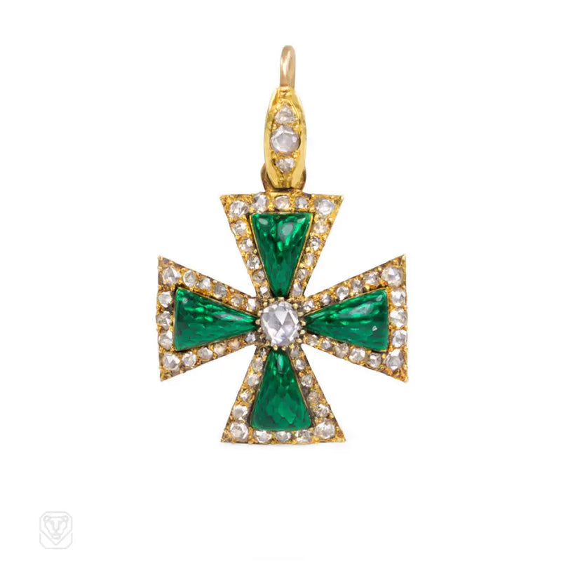 Antique Diamond And Green Enamel Pendant