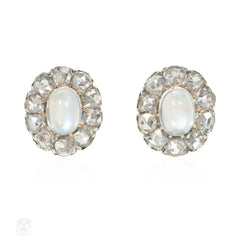 Antique diamond and moonstone cluster earrings