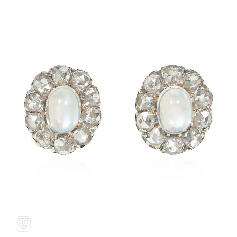Antique diamond and moonstone cluster earrings