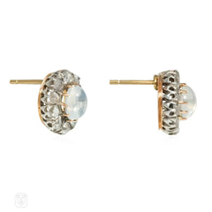 Antique diamond and moonstone cluster earrings