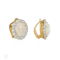Antique diamond and opal cluster earrings