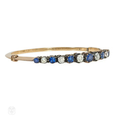Antique diamond and sapphire half hoop bangle