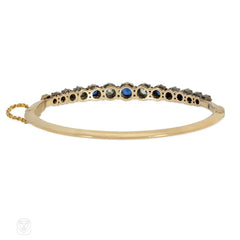 Antique diamond and sapphire half hoop bangle