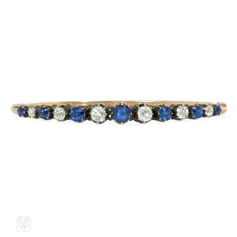 Antique diamond and sapphire half hoop bangle