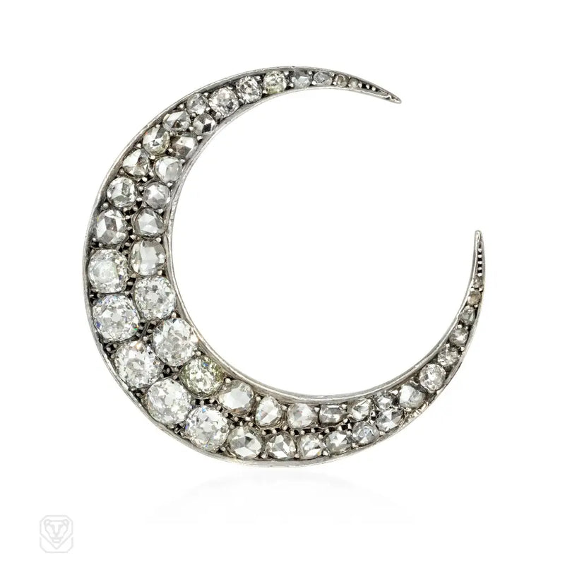 Antique Diamond Crescent Brooch