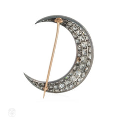 Antique diamond crescent moon brooch