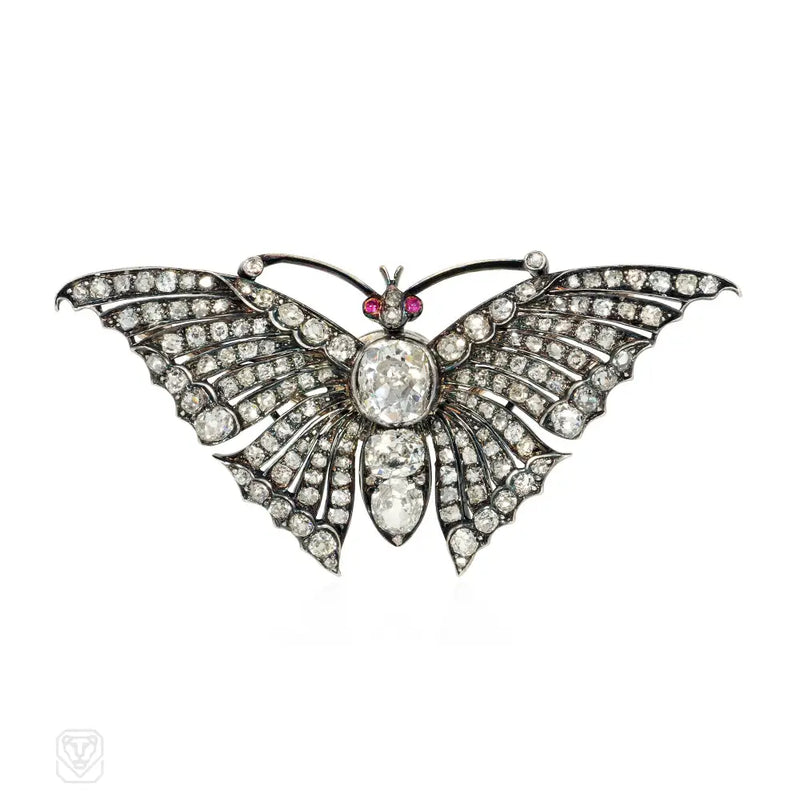 Antique diamond en tremblant butterfly brooch