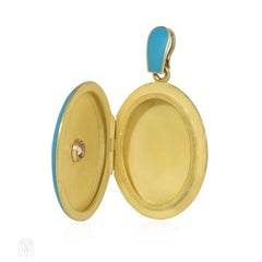 Antique diamond, gold, and blue enamel locket