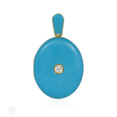 Antique diamond, gold, and blue enamel locket