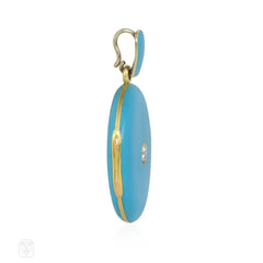 Antique diamond, gold, and blue enamel locket