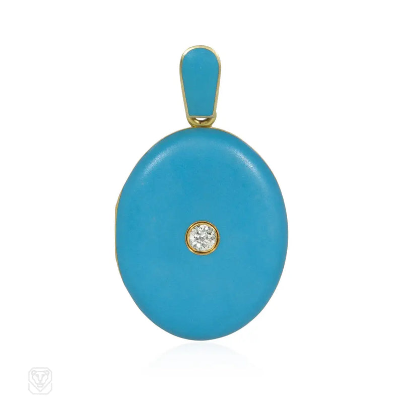 Antique Diamond Gold And Blue Enamel Locket