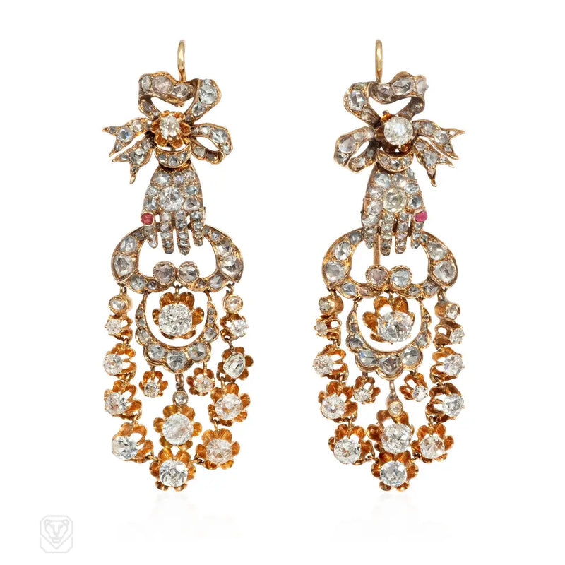 Antique diamond hand and garland earrings
