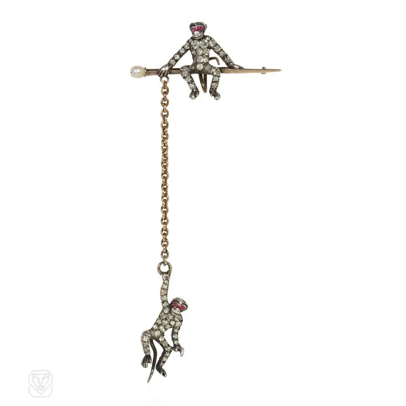 Antique Diamond Monkey Brooch
