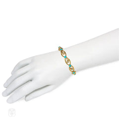Antique diamond, turquoise and gold snake link bracelet