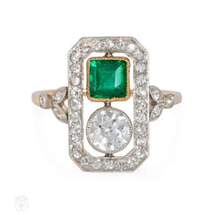 Antique Edwardian diamond and emerald ring