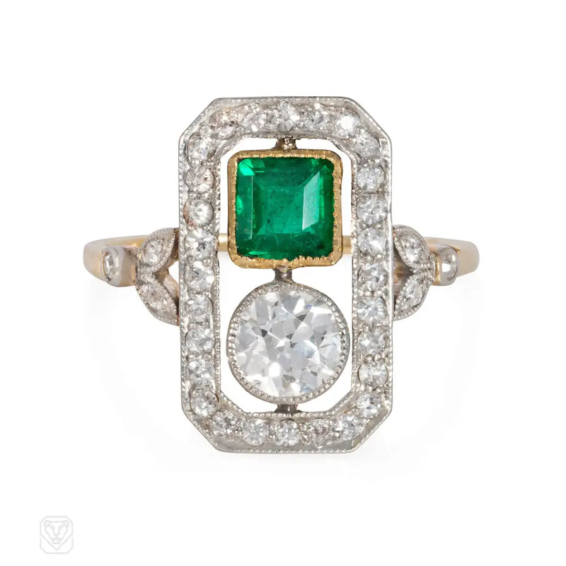 Antique Edwardian Diamond And Emerald Ring