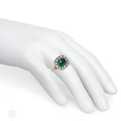 Antique emerald and diamond cluster ring