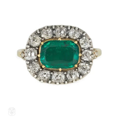 Antique emerald and diamond cluster ring