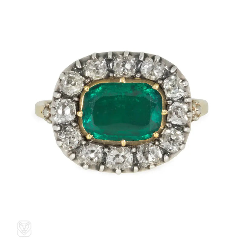 Antique Emerald And Diamond Cluster Ring
