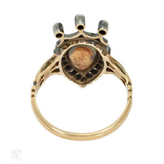 Antique emerald and diamond crowned heart ring
