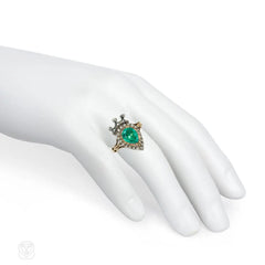 Antique emerald and diamond crowned heart ring