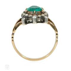 Antique emerald and diamond crowned heart ring