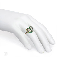 Antique emerald and diamond hearts ring