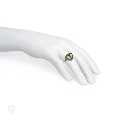 Antique emerald and diamond hearts ring