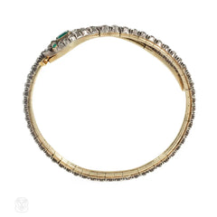 Antique emerald and diamond snake bracelet