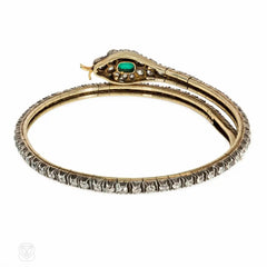 Antique emerald and diamond snake bracelet