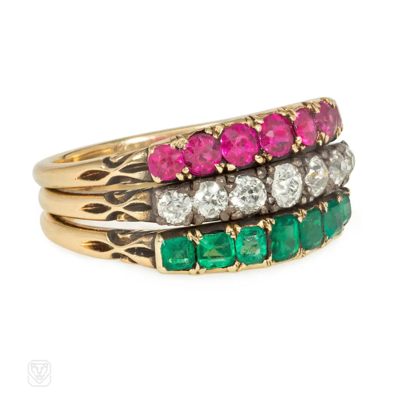 Antique Emerald Diamond And Ruby Harem Ring