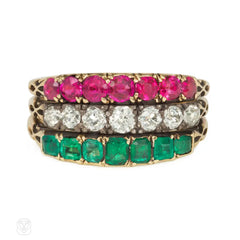 Antique emerald, diamond, and ruby harem ring