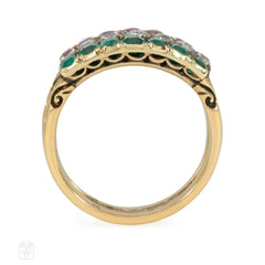 Antique emerald, diamond, and ruby harem ring