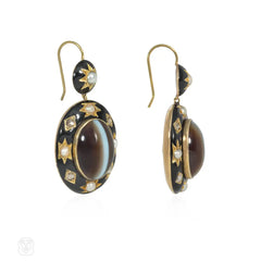 Antique enamel and banded agate pendant earrings